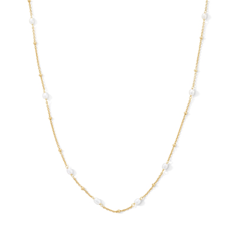 Main Image 1 of Baroque Freshwater Cultured Pearl and Bead Station Necklace in Sterling Silver with 18K Gold Plate - 16"