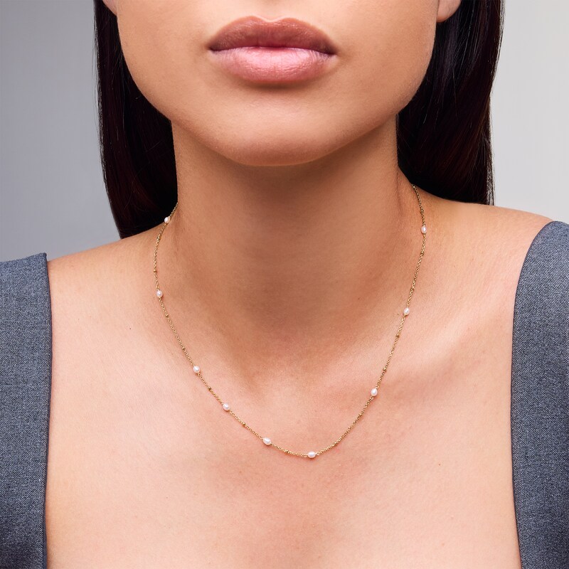 Main Image 2 of Baroque Freshwater Cultured Pearl and Bead Station Necklace in Sterling Silver with 18K Gold Plate - 16"