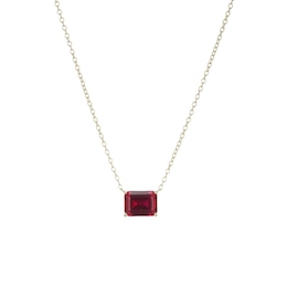 Emerald-Cut Lab-Created Ruby Solitaire Sideways Necklace in 10K Gold