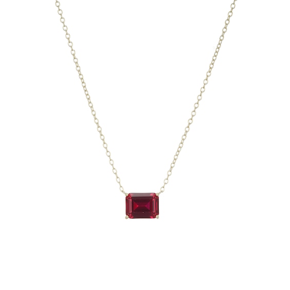 Emerald-Cut Lab-Created Ruby Solitaire Sideways Necklace in 10K Gold