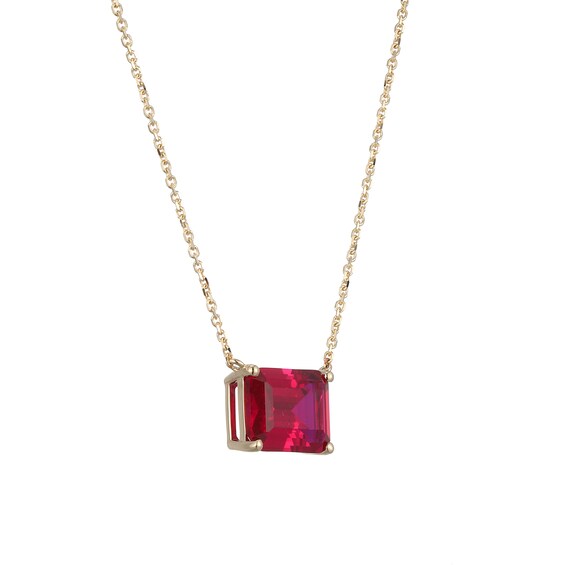 Emerald-Cut Lab-Created Ruby Solitaire Sideways Necklace in 10K Gold