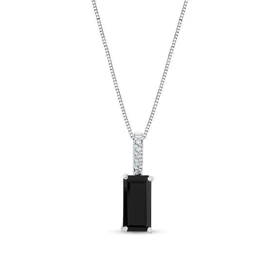 Emerald-Cut Onyx and 1/20 CT. T.w. Diamond Drop Pendant in Sterling Silver