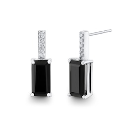Emerald-Cut Onyx and 1/15 CT. T.W. Diamond Drop Earrings in Sterling Silver