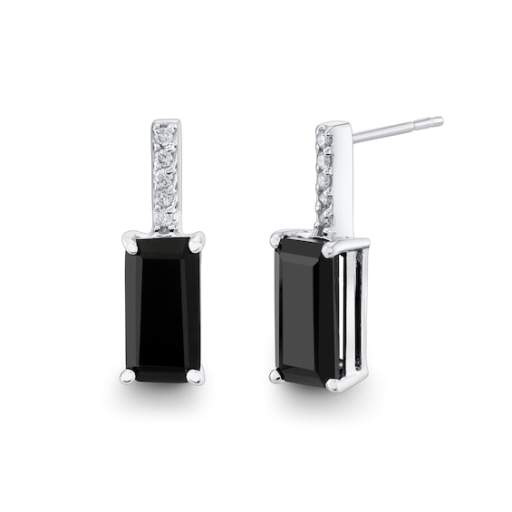 Emerald-Cut Onyx and 1/15 CT. T.w. Diamond Drop Earrings in Sterling Silver