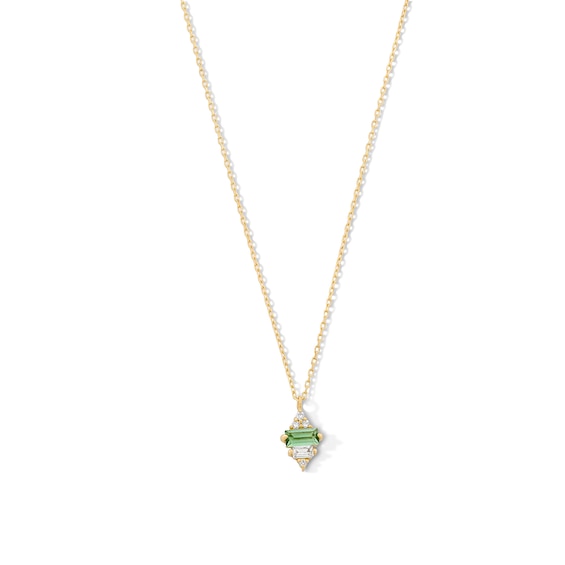 Baguette-Cut Green Tourmaline and 1/20 CT. T.w. Certified Lab-Grown Diamond Pendant in 10K Gold (F/Vs2)