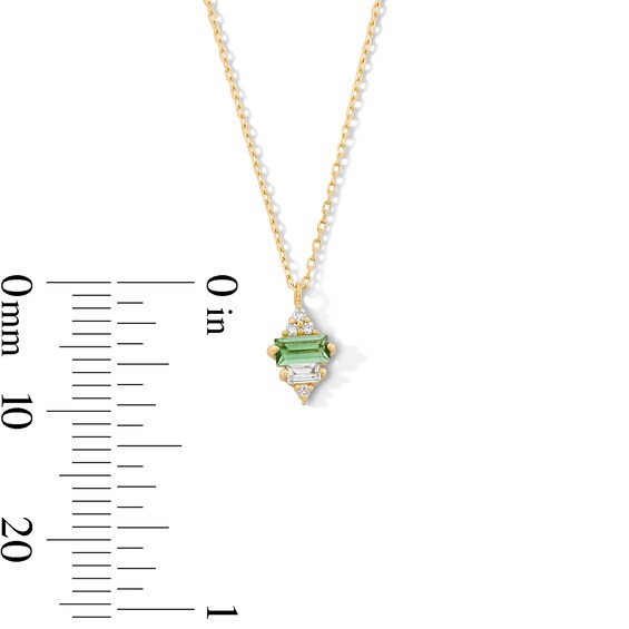 Baguette-Cut Green Tourmaline and 1/20 CT. T.w. Certified Lab-Grown Diamond Pendant in 10K Gold (F/Vs2)