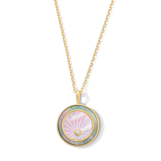 Mother-of-Pearl and Certified Lab-Grown Diamond Accent Medallion Pendant in Sterling Silver with 18K Gold Plate