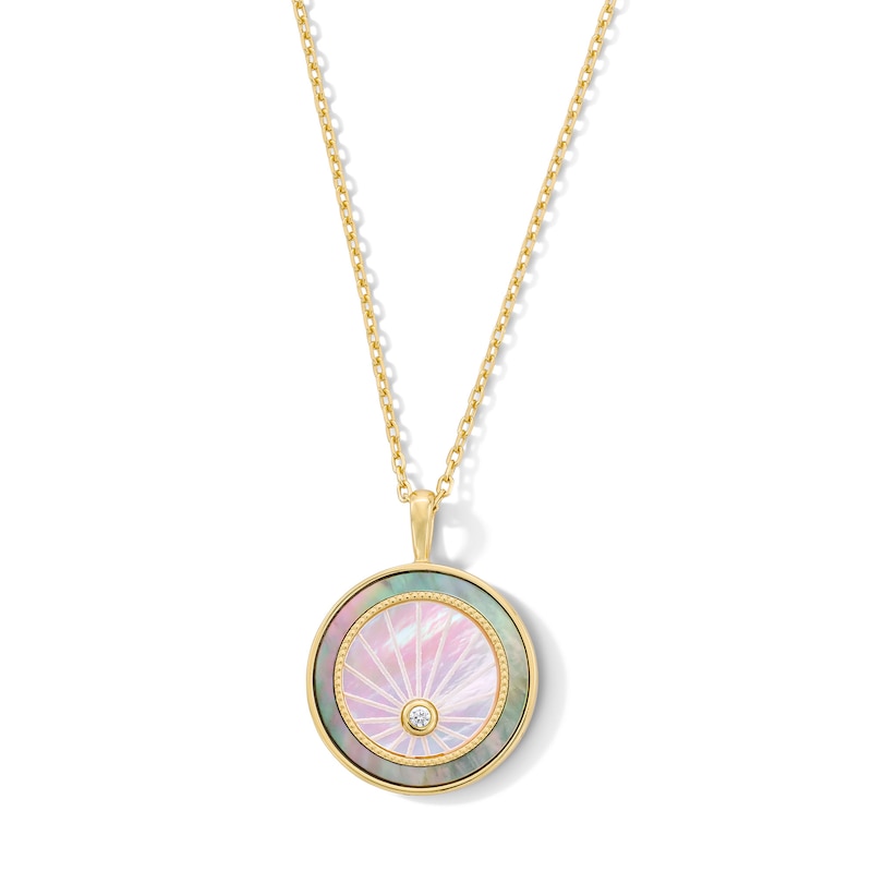 Main Image 1 of Mother-of-Pearl and Certified Lab-Grown Diamond Accent Medallion Pendant in Sterling Silver with 18K Gold Plate
