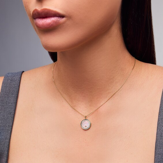 Mother-of-Pearl and Certified Lab-Grown Diamond Accent Medallion Pendant in Sterling Silver with 18K Gold Plate