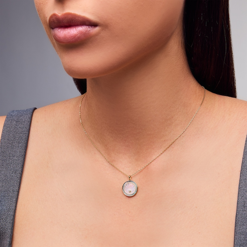 Main Image 2 of Mother-of-Pearl and Certified Lab-Grown Diamond Accent Medallion Pendant in Sterling Silver with 18K Gold Plate