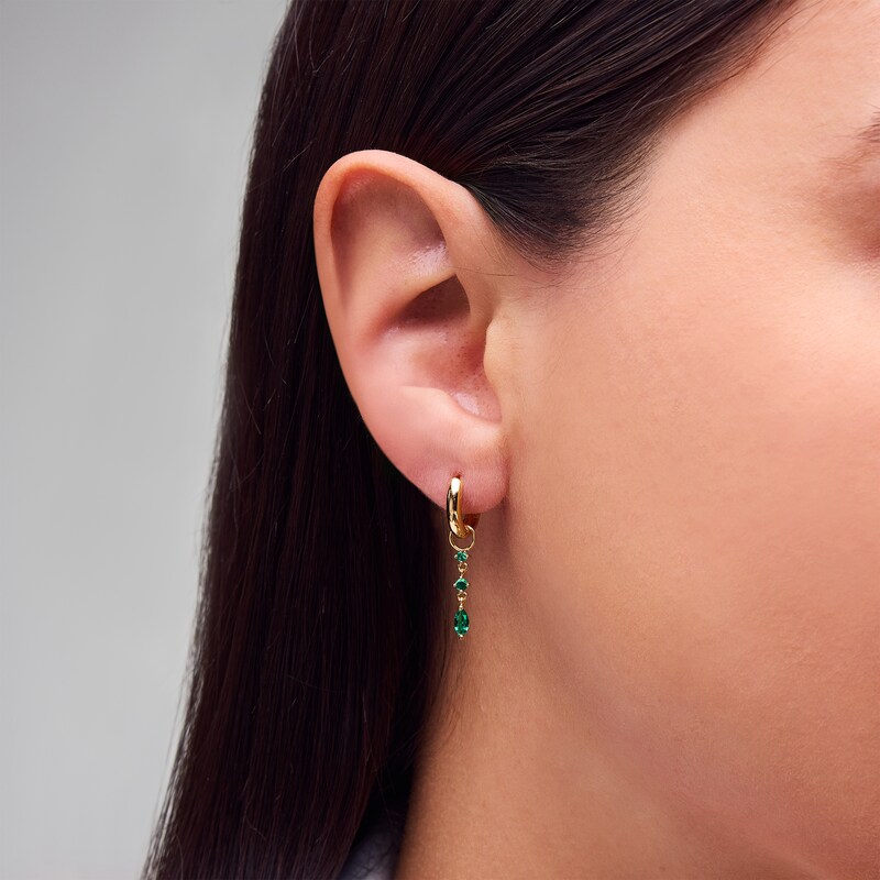 Main Image 2 of Marquise-Cut and Round Lab-Created Emerald Chain Drop Earring Charm in Sterling Silver with 18K Gold Plate