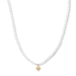 Freshwater Cultured Pearl with Certified Lab-Grown Diamond Accent Star Necklace in Sterling Silver with 18K Gold Plate