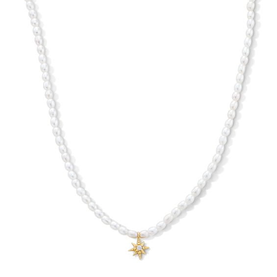 Freshwater Cultured Pearl with Certified Lab-Grown Diamond Accent Star Necklace in Sterling Silver with 18K Gold Plate