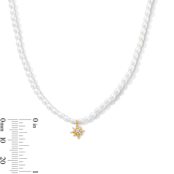 Freshwater Cultured Pearl with Lab-Grown Diamond Accent Star Necklace in Sterling Silver with 18K Gold Plate