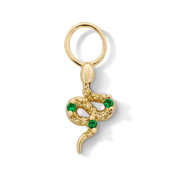 Lab-Created Emerald Snake Earring Charm in Sterling Silver with 18K Gold Plate