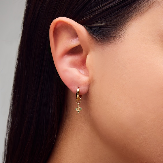 Lab-Created Emerald Snake Earring Charm in Sterling Silver with 18K Gold Plate