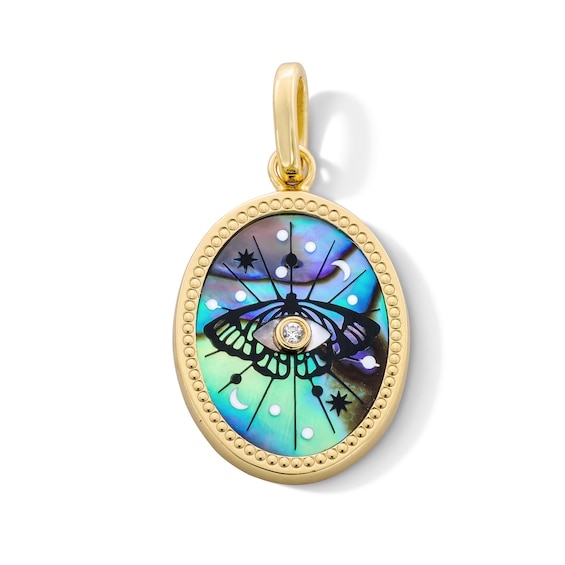 Oval Abalone Shell and Certified Lab-Grown Diamond Accent Necklace Charm in Sterling Silver with 18K Gold Plate