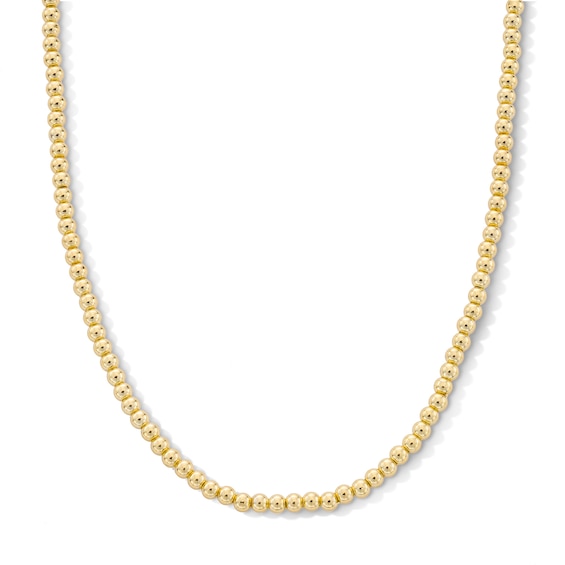 3.0mm Bead Strand Necklace In Hollow Sterling Silver with 18K Gold Plate