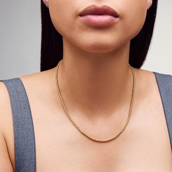 3.0mm Bead Strand Necklace In Hollow Sterling Silver with 18K Gold Plate