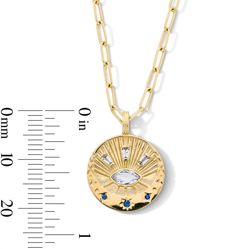 Main Image 3 of Multi-Shaped Blue and White Sapphire Sunburst and Star Medallion Pendant in Sterling Silver with 18K Gold Plate