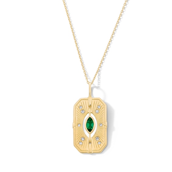 Marquise-Cut Emerald and Certified Lab-Grown Diamond Octagon Medallion Pendant in Sterling Silver with 18K Gold Plate