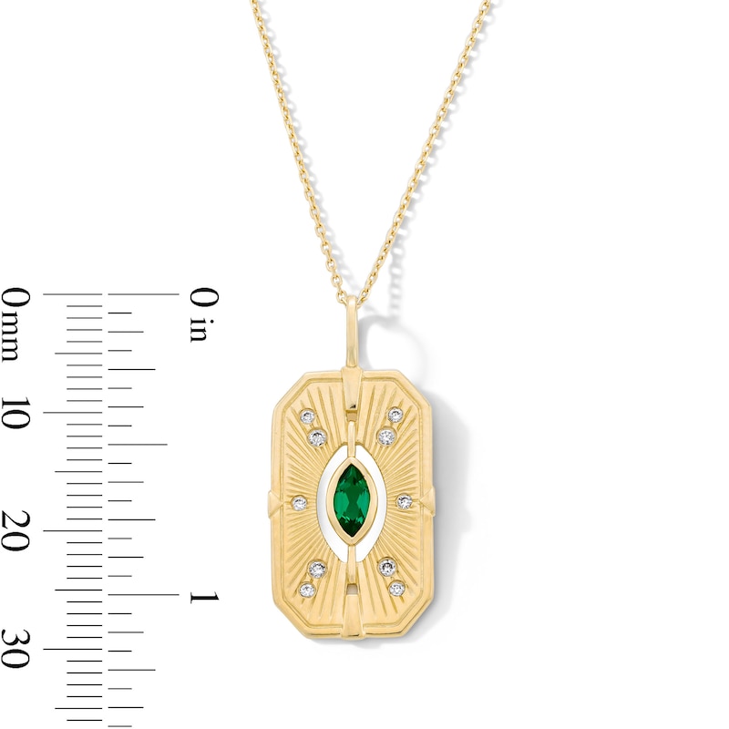 Main Image 4 of Marquise-Cut Emerald and Certified Lab-Grown Diamond Octagon Medallion Pendant in Sterling Silver with 18K Gold Plate