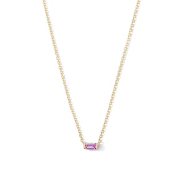 Baguette-Cut Pink Sapphire Solitaire Necklace in 10K Gold - 16"