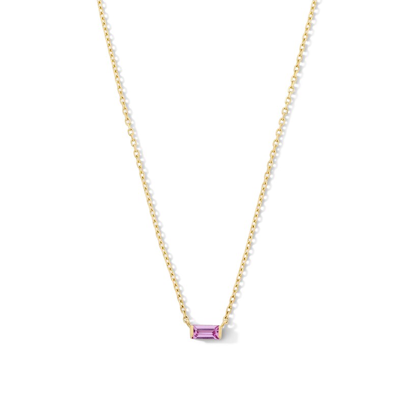 Main Image 1 of Baguette-Cut Pink Sapphire Solitaire Necklace in 10K Gold - 16"