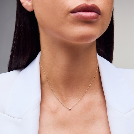 Baguette-Cut Pink Sapphire Solitaire Necklace in 10K Gold - 16"