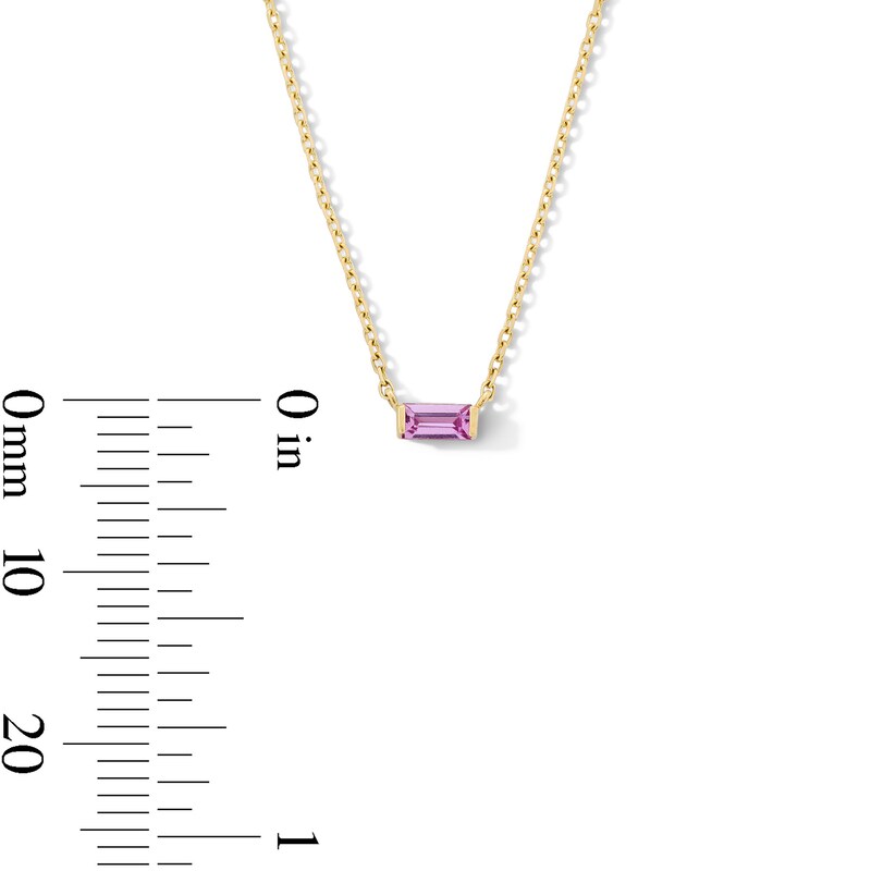 Main Image 4 of Baguette-Cut Pink Sapphire Solitaire Necklace in 10K Gold - 16"