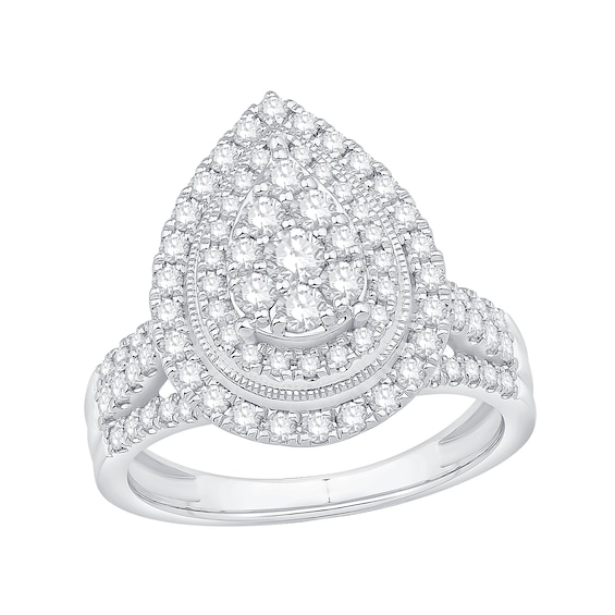 1 CT. T.w. Multi-Diamond Pear-Shaped Double Frame Engagement Ring in 10K White Gold