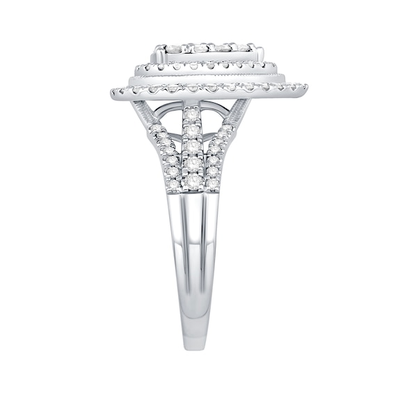 1 CT. T.w. Multi-Diamond Pear-Shaped Double Frame Engagement Ring in 10K White Gold