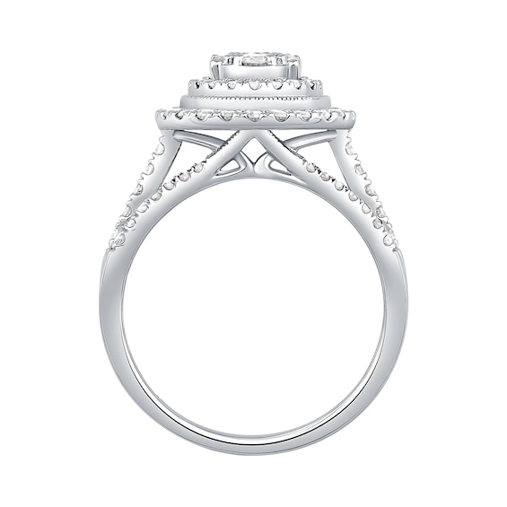 1 CT. T.w. Multi-Diamond Pear-Shaped Double Frame Engagement Ring in 10K White Gold
