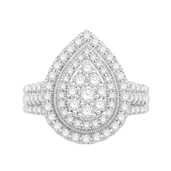 1 CT. T.w. Multi-Diamond Pear-Shaped Double Frame Engagement Ring in 10K White Gold
