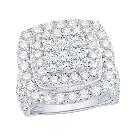 4 CT. T.w. Princess and Round-Cut Multi-Diamond Double Frame Engagement Ring in 10K White Gold