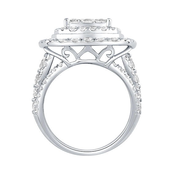 4 CT. T.w. Princess and Round-Cut Multi-Diamond Double Frame Engagement Ring in 10K White Gold