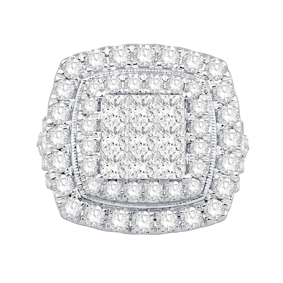 4 CT. T.w. Princess and Round-Cut Multi-Diamond Double Frame Engagement Ring in 10K White Gold