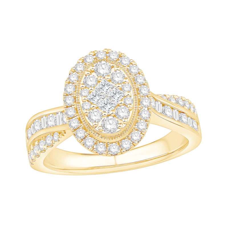 Main Image 1 of 1 CT. T.W. Princess, Baguette and Round-Cut Diamond Oval Frame Engagement Ring in 14K Gold