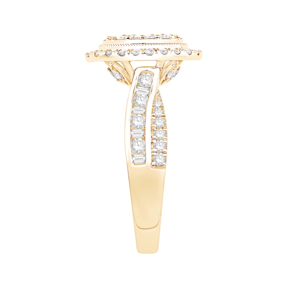 1 CT. T.w. Princess, Baguette and Round-Cut Diamond Oval Frame Engagement Ring in 14K Gold
