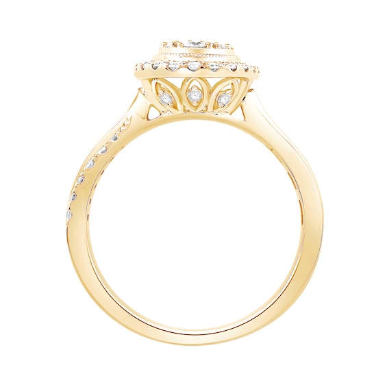 1 CT. T.w. Princess, Baguette and Round-Cut Diamond Oval Frame Engagement Ring in 14K Gold