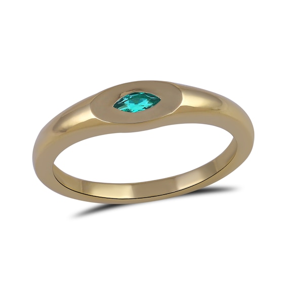 Marquise-Cut Lab-Created Emerald Solitaire Ring in Sterling Silver with 24K Gold Vermeil