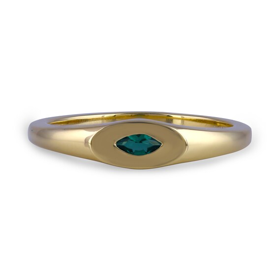 Marquise-Cut Lab-Created Emerald Solitaire Ring in Sterling Silver with 24K Gold Vermeil