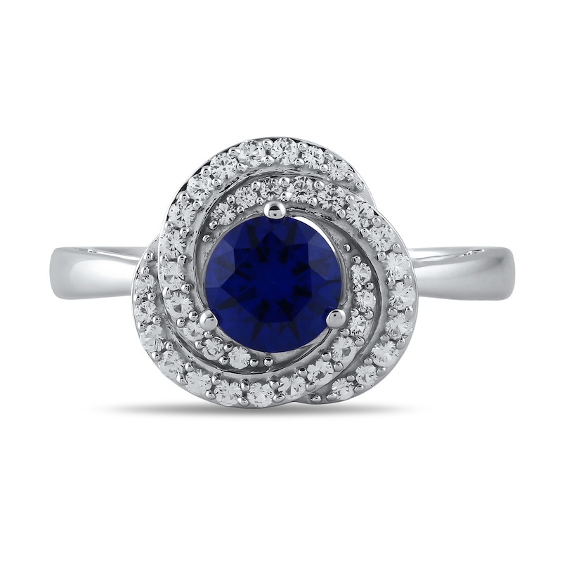 Main Image 2 of Blue and White Lab-Created Sapphire Swirl Pendant, Ring and Stud Earrings Set in Sterling Silver - Size 7