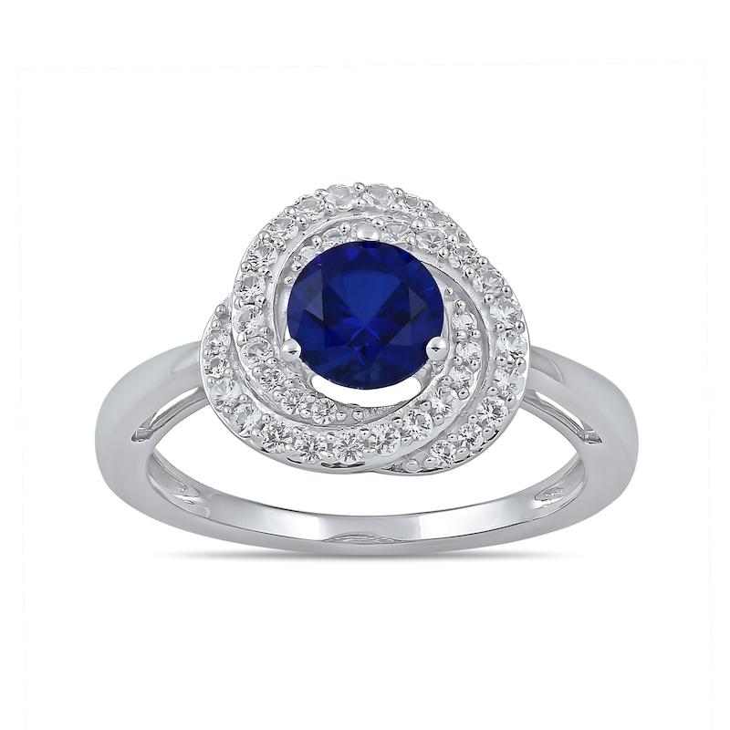 Main Image 3 of Blue and White Lab-Created Sapphire Swirl Pendant, Ring and Stud Earrings Set in Sterling Silver - Size 7