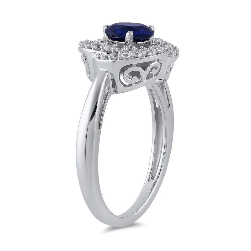 Main Image 4 of Blue and White Lab-Created Sapphire Swirl Pendant, Ring and Stud Earrings Set in Sterling Silver - Size 7