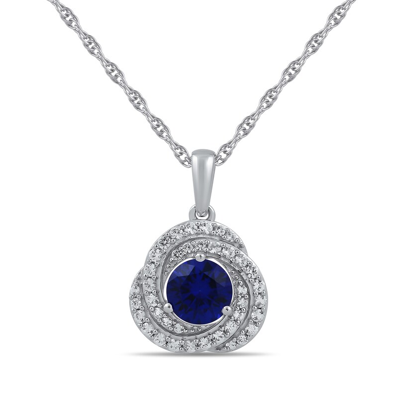 Main Image 5 of Blue and White Lab-Created Sapphire Swirl Pendant, Ring and Stud Earrings Set in Sterling Silver - Size 7