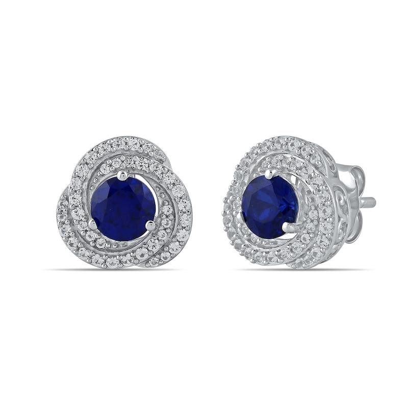 Main Image 7 of Blue and White Lab-Created Sapphire Swirl Pendant, Ring and Stud Earrings Set in Sterling Silver - Size 7