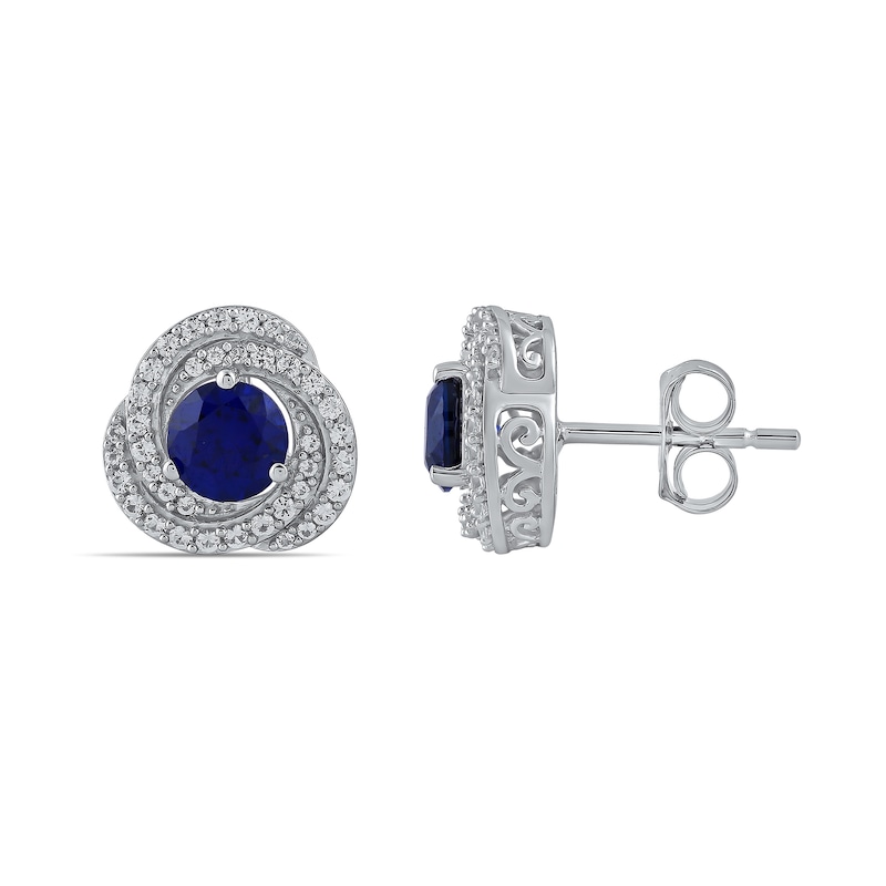 Main Image 8 of Blue and White Lab-Created Sapphire Swirl Pendant, Ring and Stud Earrings Set in Sterling Silver - Size 7