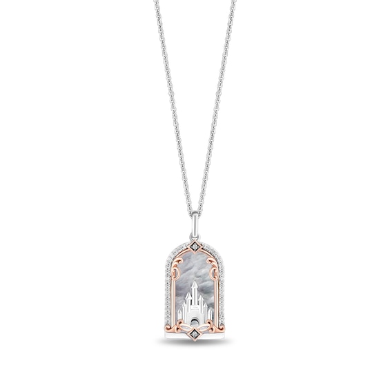 Enchanted Disney Majestic Princess Mother-of-Pearl and Diamond Castle Pendant in Sterling Silver and 10K Rose Gold - 19â