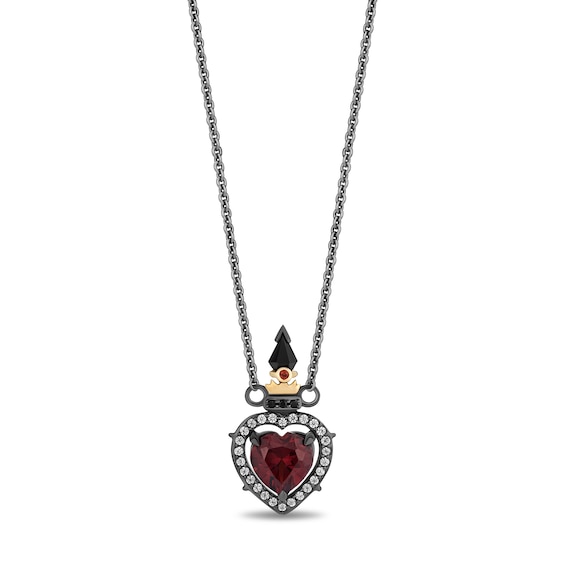 Enchanted Disney Villains Evil Queen Heart Garnet, Onyx and Diamond Dagger Necklace in Sterling Silver and 10K Gold
